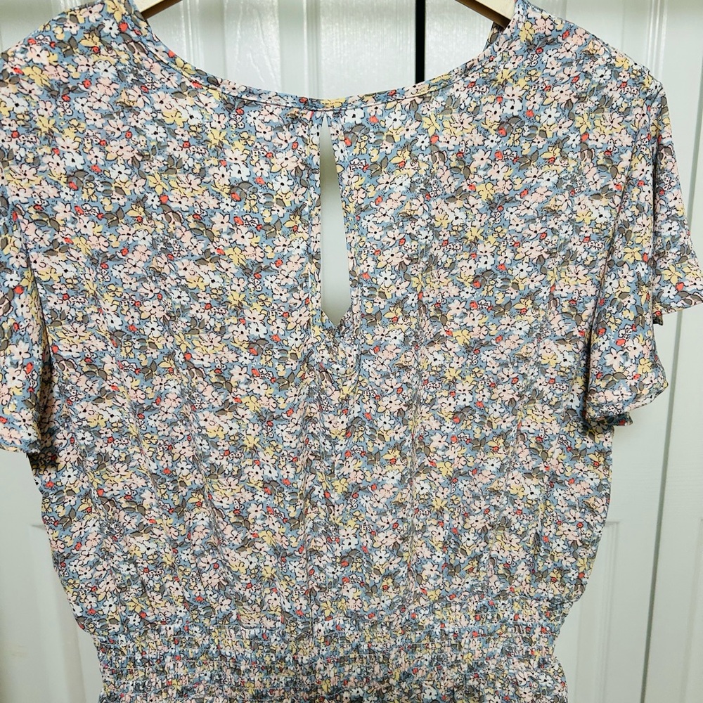 Women's Floral Midi Dress in Blue and Cream